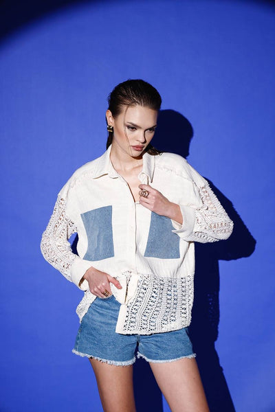 Chemise en lin à poche en jean